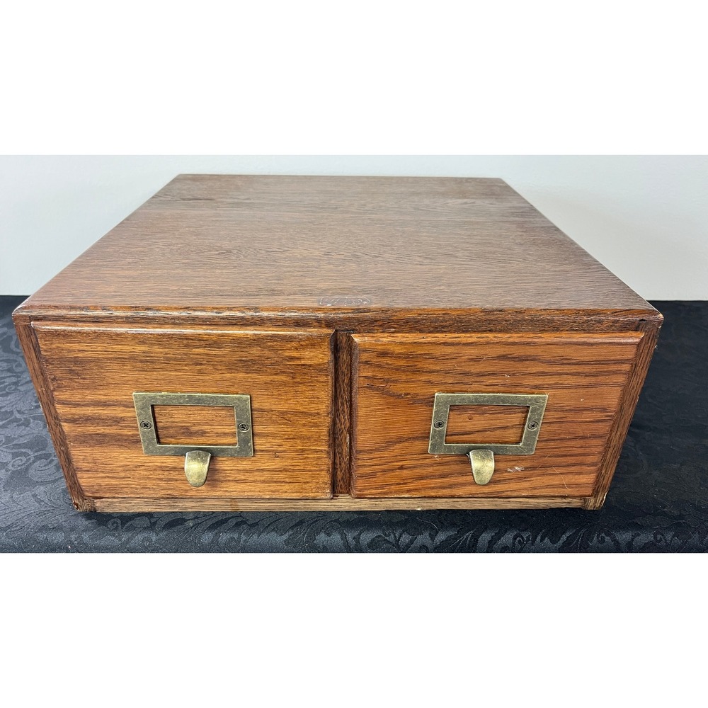 Antique Weis Oak 2 Drawer Card Catalog Desktop File Cabinet Library Storage Box